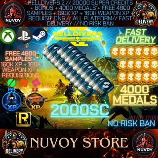 HELLDIVERS 2 // 20000 Super Credits + Bonus + 4000 Medals + Free 4800 Samples + 160k xp + 160k weapon XP + Req // ALL PLATFORM