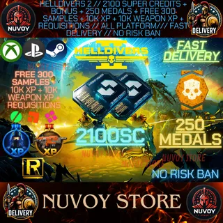 HELLDIVERS 2 // 2100 Super Credits + Bonus + 250 Medals + Free 300 Samples + 10k xp + 10k weapon XP + Requis // ALL PLATFORM