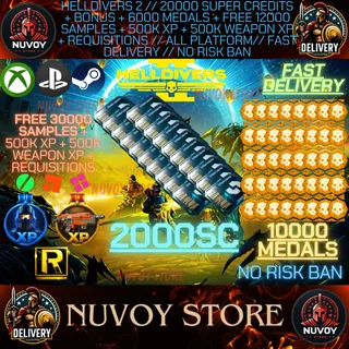 HELLDIVERS 2 // 20000 SC + BONUS + 10000 MEDALS + FREE 30000 SAMPLES + 500K XP AND XP WEAPON // ALL PLATFORM // FAST DELIVERY