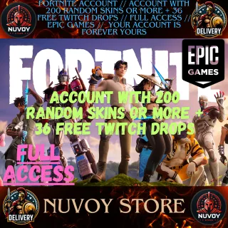 FORTNITE ACCOUNT // ACCOUNT WITH 200 RANDOM SKINS OR MORE + 36 FREE TWITCH DROPS // FULL ACCESS // EPIC GAMES //  