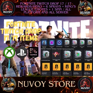 FORTNITE TWITCH DROP 17 / 17 REWARDS/HERO + 6 SPRAYS + KING’S LEAGUE EMOTES + 1 SPIN / All Platform and all server