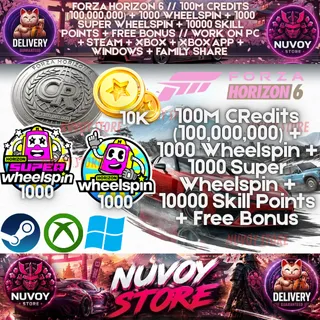 FORZA HORIZON 6 // 100M CRedits (100,000,000) + 1000 Wheelspin + 1000 Super Wheelspin + 10000 Skill Points + Free Bonus //