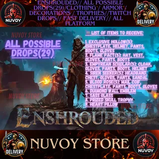 Enshrouded// ALL POSSIBLE DROPS(29)/CLOTHING / ARMOR / DECORATIONS / TROPHIES//TWITCH DROPS// Fast Delivery// all platform