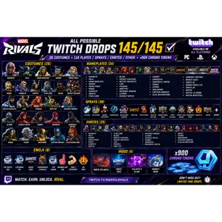 Marvel Rivals // ALL POSSIBLE DROPS(145) 26 COSTUMES + 118 PLATES / SPRAYS / EMOTES / AND MORE // ALL PLATFORM