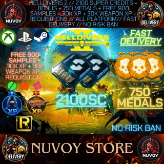 HELLDIVERS 2 // 2100 Super Credits + Bonus + 750 Medals + Free 900 Samples + 30k xp + 30k weapon XP + Requis // ALL PLATFORM