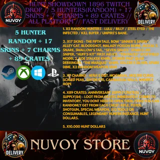Hunt: Showdown 1896 Twitch Drop ALL PLATFORM // 5 HUNTERS(Random) + 17 SKINS + 9 CHARMS + 89 CRATES
