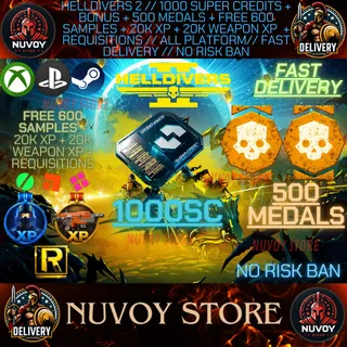 HELLDIVERS 2 // 1000 Super Credits + Bonus + 500 Medals + Free 600 Samples + 20k xp + 20k weapon XP  + Requis // ALL PLATFORM//