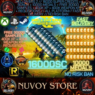 HELLDIVERS 2 // 16000 Super Credits + Bonus + 10000 Medals + Free 30000 Samples + 400k xp + 400k weapon XP // All platform