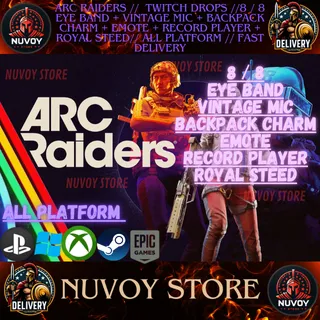 ARC RAIDERS // Twitch Drops //8 / 8 Eye Band + Vintage Mic + Backpack Charm + Emote + Record Player + Royal Steed