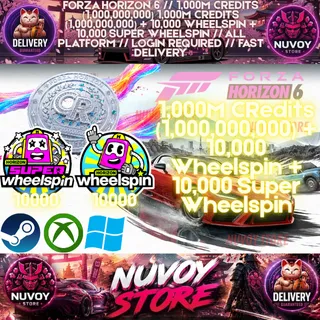 FORZA HORIZON 6 // 1,000M CRedits (1,000,000,000) 1,000M CRedits (1,000,000,000) + 10,000 Wheelspin + 10,000 Super Wheelspin