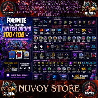 FORTNITE TWITCH DROPS 100/100 // old and new drops // 5 PICKAXES + 13 BACKS + 10 WRAPS + 20 SPRAYS + 32 EMOJI // All Platform