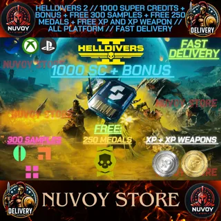 HELLDIVERS 2 // 1000 SUPER CREDITS + BONUS + FREE 300 SAMPLES + 250 MEDALS + XP AND XP WEAPON // all Platform
