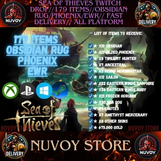  Sea of thieves twitch drop//179 ITEMS//Obsidian Rug/Phoenix/EWR// Fast Delivery// all platform