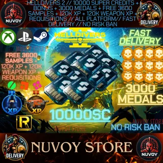 HELLDIVERS 2 // 10000 Super Credits + Bonus + 3000 Medals + Free 3600 Samples + 120k xp + 120k weapon XP + Req // ALL PLATFORM