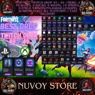 FORTNITE TWITCH DROP 49 / 49 // HERO, 4 PICKAXES, 9 BACKS, 8 WRAPS, 10 SPRAYS, 6 EMOJI,3 EMOTIONS And MORE // All Platform