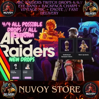 ARC Raiders Twitch Drops 4/4// EYE BAND + BACKPACK CHARM + VINTAGE MIC + EMOTE // Fast delivery