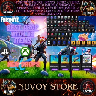 FORTNITE TWITCH DROPS  82/82 // HERO, 4 PICKAXES,10 BACKS,8 WRAPS,16 SPRAYS,29 EMOJI,3 EMOTIONS,BADGE,2 LOADING SCREEN,LEGO