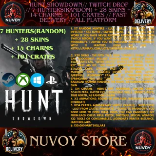  Hunt Showdown// Twitch Drop // 7 HUNTERS(Random) + 28 SKINS + 14 CHARMS + 101 CRATES // Fast Delivery // All platform