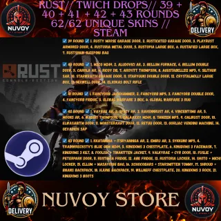 rust// twich drops// 39 + 40 + 41 + 42 + 43 ROUNDs  62/62 unique skins // Steam