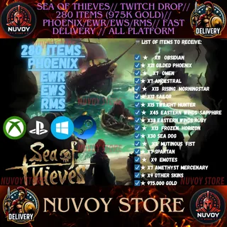 Sea of thieves// twitch drop// 280 ITEMS (975k Gold)// Phoenix/EWR/EWS/RMS// Fast Delivery // all platform