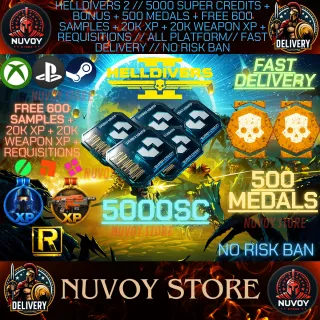 HELLDIVERS 2 // 5000 Super Credits + Bonus + 500 Medals + Free 600 Samples + 20k xp + 20k weapon XP + Requis // ALL PLATFORM
