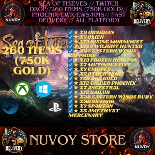 sea of thieves// twitch drop// 260 ITEMS (750k Gold)// Phoenix/EWR/EWS/RMS// Fast Delivery // all platform