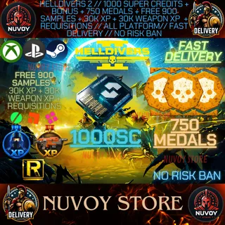 HELLDIVERS 2 // 1000 Super Credits + Bonus + 750 Medals + Free 900 Samples + 30k xp + 30k weapon XP  + Requis // ALL PLATFORM//