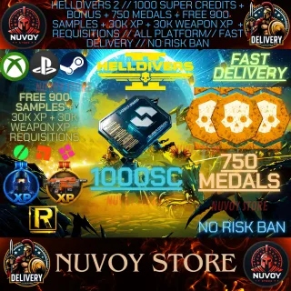 HELLDIVERS 2 // 1000 Super Credits + Bonus + 750 Medals + Free 900 Samples + 30k xp + 30k weapon XP  + Requis // ALL PLATFORM//