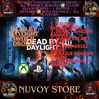 Dead by Daylight Twitch Drops /ALL POSSIBLE REWARDS/700,000 Blood Points + 1 Banner + 1 Keychain/AUTO-ISSUANCE/All platform