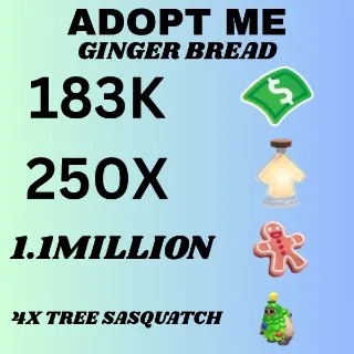 BUCKS & AGE UP POTIONS AND GINGER BREAD AND 4X TREE SASQUATCH - ADOPT ME 