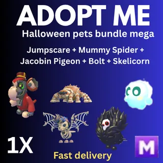  Halloween pets bundle mega Jumpscare + Mummy Spider + Jacobin Pigeon + Bolt + Skelicorn 1X  - ADOPT ME 