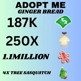 BUCKS & AGE UP POTIONS AND GINGER BREAD AND 4X TREE SASQUATCH - ADOPT ME 