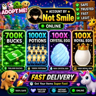 BUCKS 700K AND AGE UP POTION 100X AND CRYSTAL EGG 100X AND ROYAL EGG 100X - ADOPT ME 