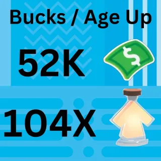 104x Age Up Potions And 52K Bucks - Adopt me