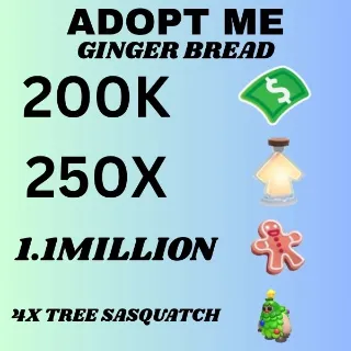 BUCKS & AGE UP POTIONS AND GINGER BREAD AND 4X TREE SASQUATCH - ADOPT ME 