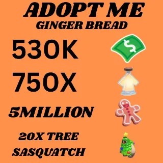 BUCKS & AGE UP POTIONS AND GINGER BREAD AND 20X TREE SASQUATCH - ADOPT ME 