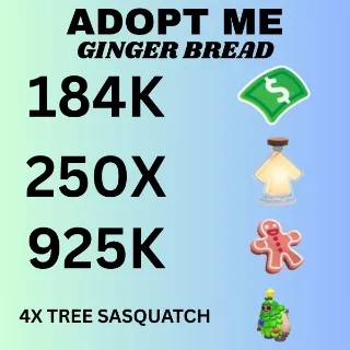 BUCKS & AGE UP POTIONS AND GINGER BREAD AND 4X TREE SASQUATCH - ADOPT ME 