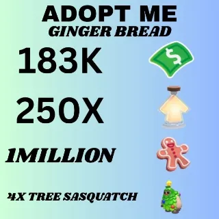 BUCKS & AGE UP POTIONS AND GINGER BREAD AND 4X TREE SASQUATCH - ADOPT ME 