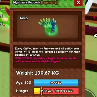 TITAN PEACOCK 100kg+ 15s - GROW A GARDEN( ✅ CHEAP PRICE - FAST DELIVERY ✅)