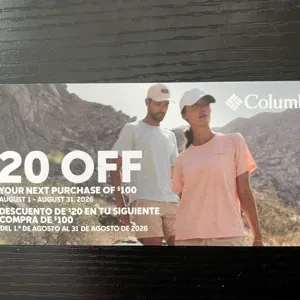Columbia $20 off for $100 purchase