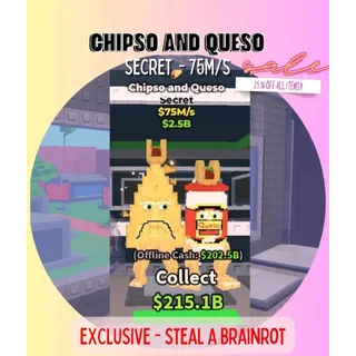 Chipso and Queso 75M/S  - Roblox *Unmissable Offer!* Steal a Brainrot / Secret Brainrots / Limited Edition Rare Item - SAB