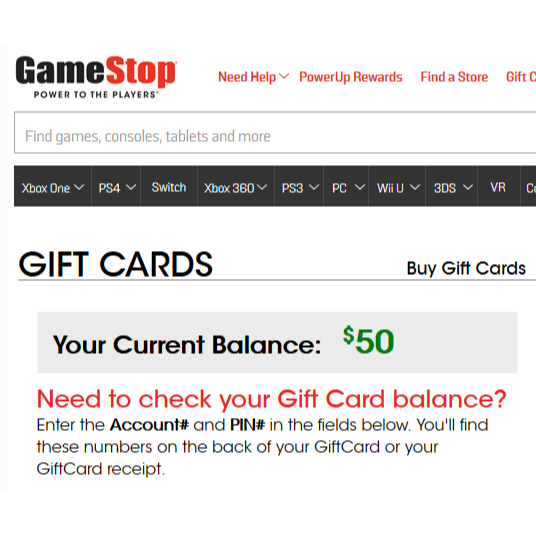 GameStop Gift Card Balance