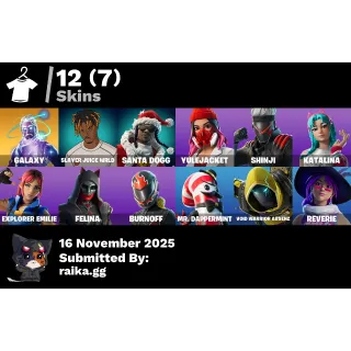 Fortnite – FA Account (All Platforms) | 12 Skins | Galaxy, Slayer Juice WRLD, Santa Dogg + 500 VB