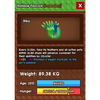 89kg 15 second rainbow peacock