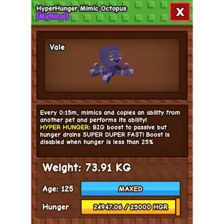 74kg mimic octopus 15 second hyper hunger