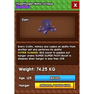 74kg mimic octopus 15 second hyper hunger
