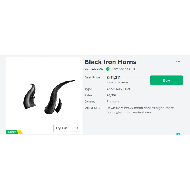 Limited Black Iron Horns Roblox Game Items Gameflip