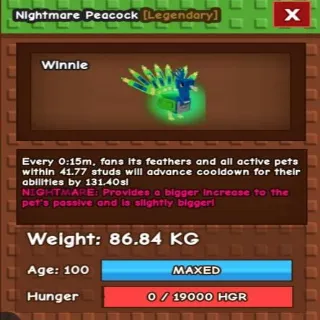 Nightmare Titanic Peacock - Grow a Garden Pet