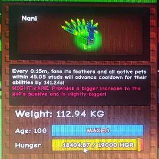 Nightmare Colossal/Titanic Peacock (112.94KG) - Grow a Garden