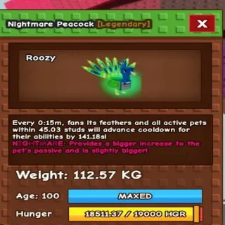 COLOSSAL/TITANIC NIGHTMARE PEACOCK 112KG+